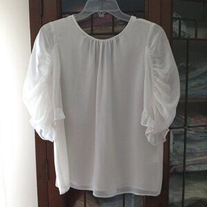 1. STATE Womens Off White Lined Ruffle Sleeve Blouse Top sz M  B17